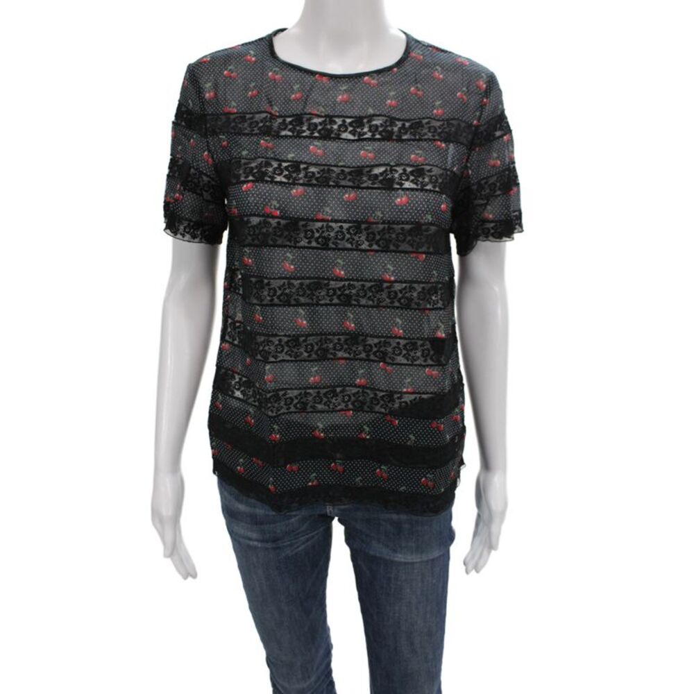 Marc By Marc Jacobs Womens Tunic Polka Dot Dark Gray Short Sleeve Cotton Size 6